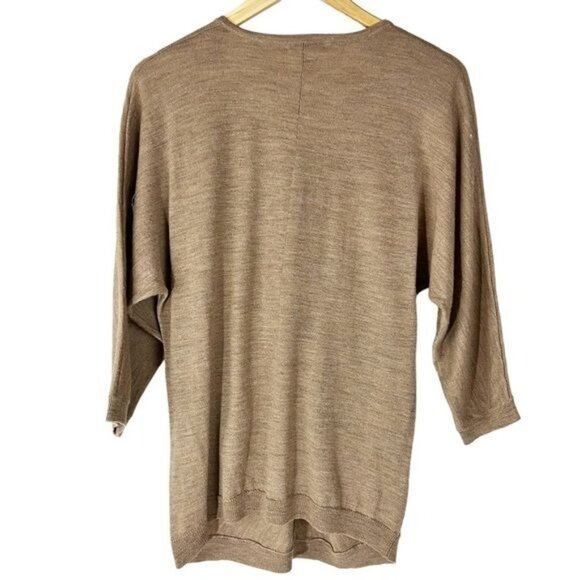 Garnet Hill Merino Wool V-Neck Brown Sweater M Minimalist Quiet Luxury Fall - Picture 2 of 6